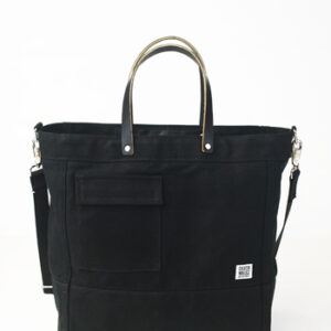 Driver bag- Black waxed canvas, black bridle leather handles, black strap