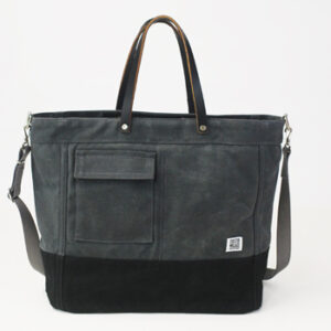 Driver bag- Grey waxed canvas, black bridle leather handles, grey strap